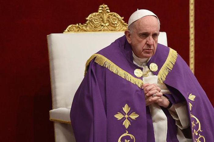 Pope Francis leads a penitential ceremony at St Peter's Basilica in the Vatican on March 13, 2015