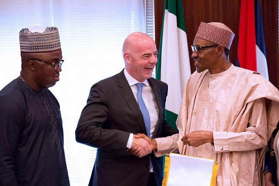 Amaju Pinnick, Gianni Infantino and Muhammadu Buhari