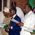 President Goodluck Jonathan, Vice President-elect, Yemi Osinbajo and their wives attend Inauguration service in Abuja on May 24, 2015.