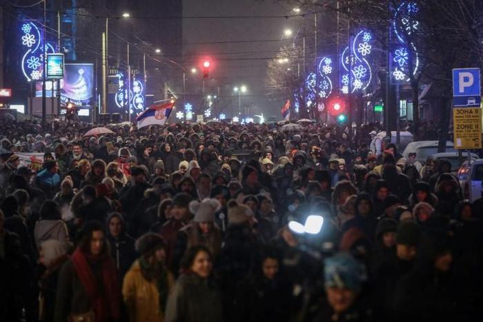 Thousands of people take part in a protest against the Serbian government in Belgrade, Serbia, on January 5, 2019