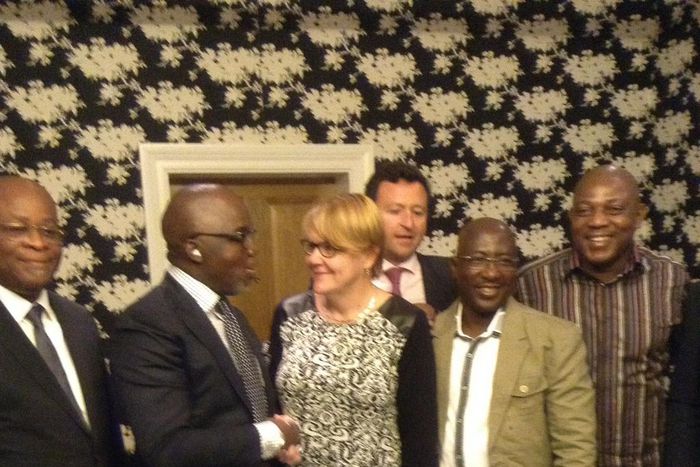 Amaju Pinnick and Stephen Keshi at the NFF and Nike signing