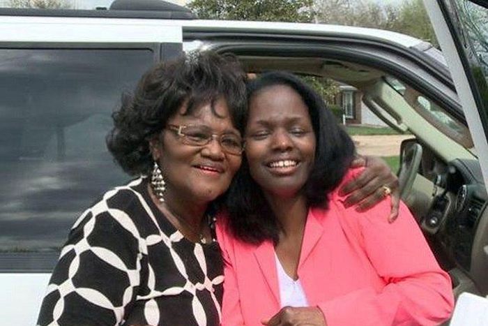 Happy reunion for mother and daughter.