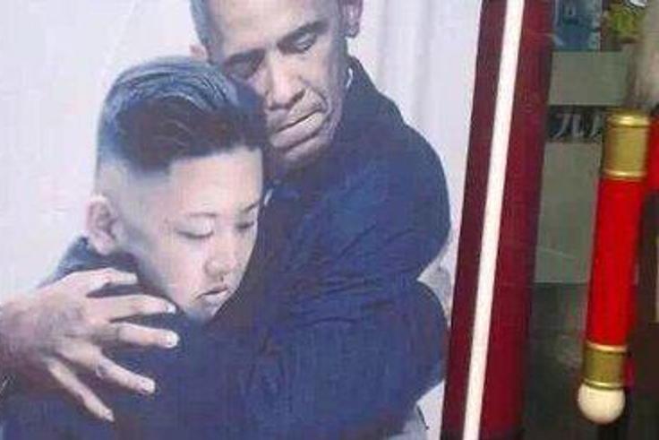 A Chinese tea ad Photoshopped Obama and Kim Jong Un in a loving hug