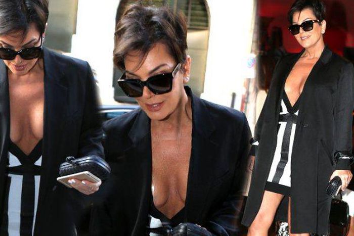 Kris Jenner goes bra less in Paris, France