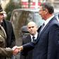 Israeli director-general of the Defense Ministry Udi Adam (R) shakes hands with Chief of General Staff of Croatian army Mirko Sundov prior to their meeting in which Adam said that Israel "could not...implement" the plan to sell F-16 jets to Croatia