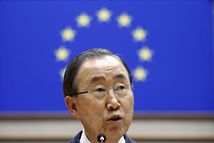 United Nations Secretary-General Ban Ki-moon addresses a plenary session of the European Parliament in Brussels, Belgium, May 27, 2015. REUTERS/Francois Lenoir