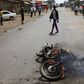 A motorbike, which was burnt by protesters who are against President Pierre Nkurunziza's decision to run for a third term, is seen along a street in Bujumbura, Burundi, May 30, 2015. REUTERS/Goran Tomasevic