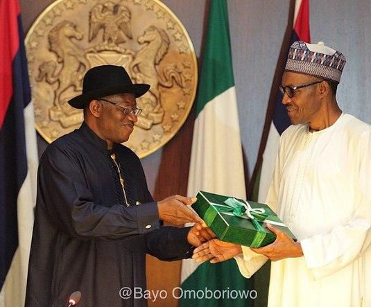 President Goodluck Jonathan presents handover documents to President-elect, Muhammadu Buhari