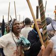 Striking miners chant slogans as they gather at the AngloGold Ashanti mine in Carletonville, northwest of Johannesburg October 24, 2012.  
REUTERS/Siphiwe Sibeko