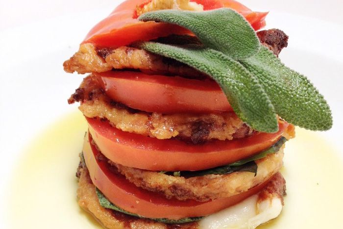 Caprese fried salad with basil and sage