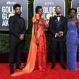 "Black Panther" actors (R-L) Lupita Nyong'o, Michael B. Jordan and Danai Gurira, with director Ryan Coogler at the Golden Globes -- the film is nominated for best drama film