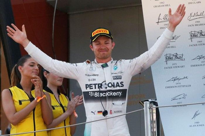 Formula One - F1 - Spanish Grand Prix 2015 - Circuit de Catalunya, Barcelona, Spain - 10/5/15
Mercedes' Nico Rosberg celebrates his win on the podium
Reuters / Juan Medina