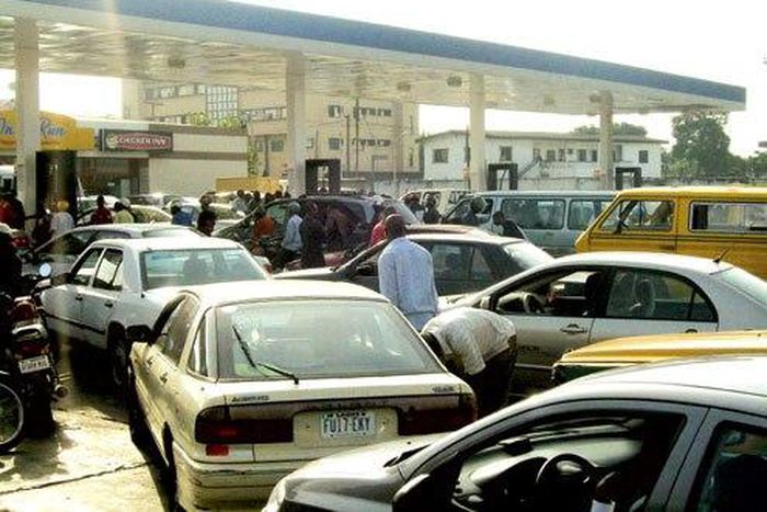 A fuel queue in a Nigerian petrol station