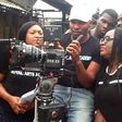 Austin Nwaolie handling the camera while Desmond Elliot and Emem Isong give directions