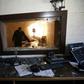 A damaged studio at the offices of the Palestinian Broadcasting Corporation in Gaza City after a raid on January 4, 2019