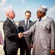 President Muhammadu Buhari being welcomed by the US entourage at the John Base Andrews Airport, Washington on Monday, July 20 ahead of his meeting President Barack Obama.