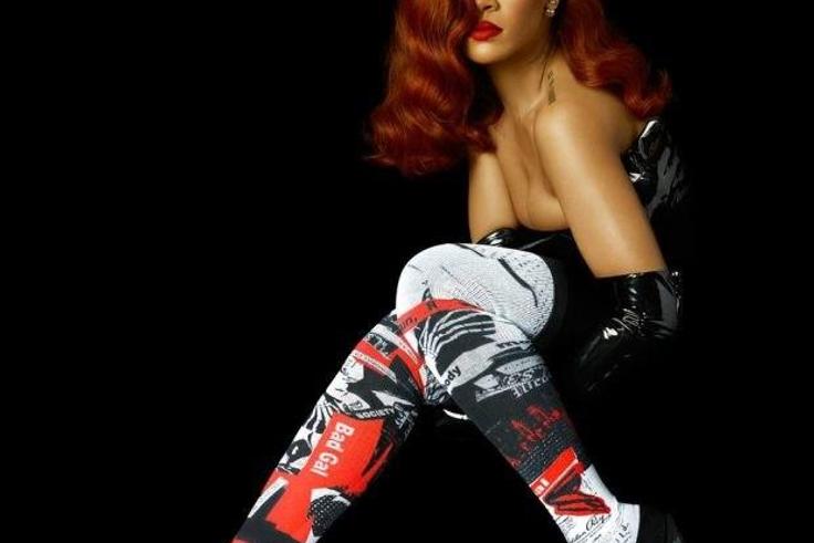 Rihanna wears an over-the-knee sock from her "Murder Rih Wrote" collection for Stance