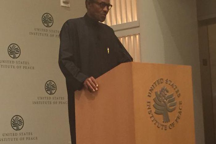 President Muhammadu Buhari speaks at U.S. Institute of Peace on July 22, 2015.