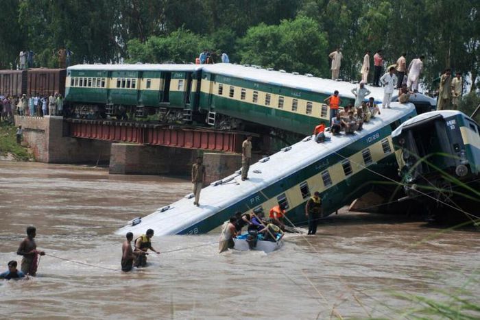 Sabotage suspected as Pakistan troop train plunges into canal, killing 12
