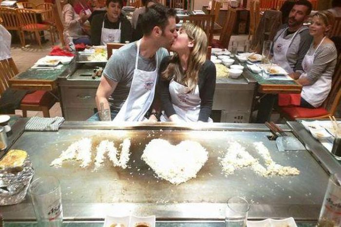 Newly engaged couple and their initials