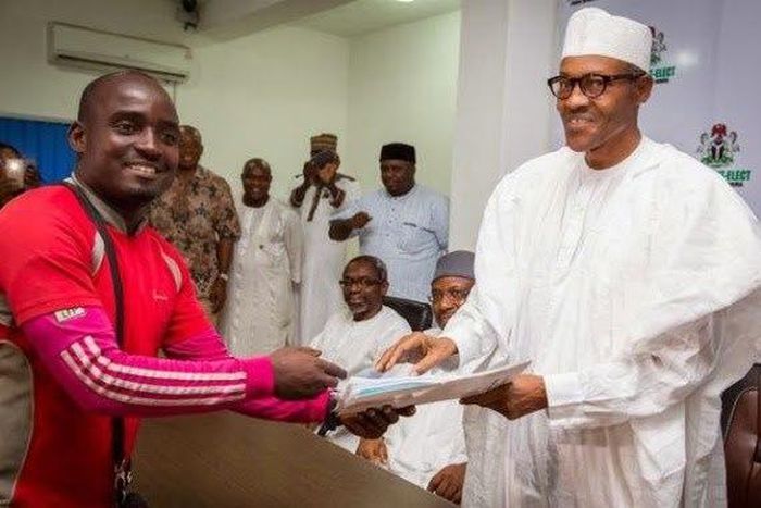 Suleiman Hashimu meets President-elect after trekking from Lagos to Abuja to honour his victory.