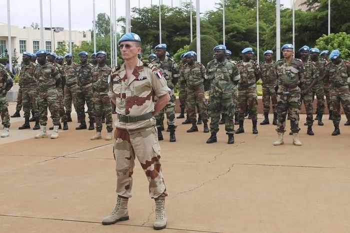 UN peacekeepers mark the start of the 12,000-strong U.N. peacekeeping mission (MINUSMA) in Mali, in Bamako, in a file photo. REUTERS/Adama Diarra