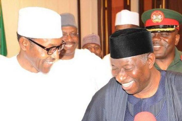 President Goodluck Jonathan and Gen. Muhammadu Buhari share a good laugh