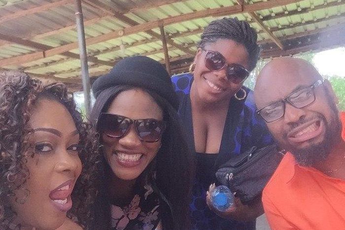 Tana Adelana, Bayray McNwizu, Chika Chukwu and Yaw on set of 'The Harvest'.