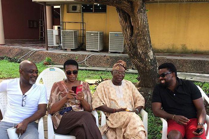 Bimbo Manuel, Carol King, Kunle Afolayan on set of 'Eko Law' series