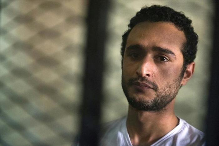Egyptian activist Ahmed Douma during his trial in Cairo on May 13, 2013