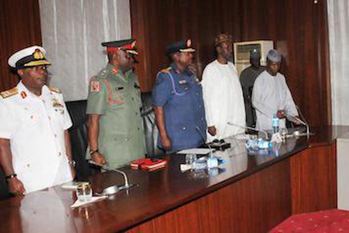 The newly appointed Service Chiefs meet with President Muhammadu Buhari