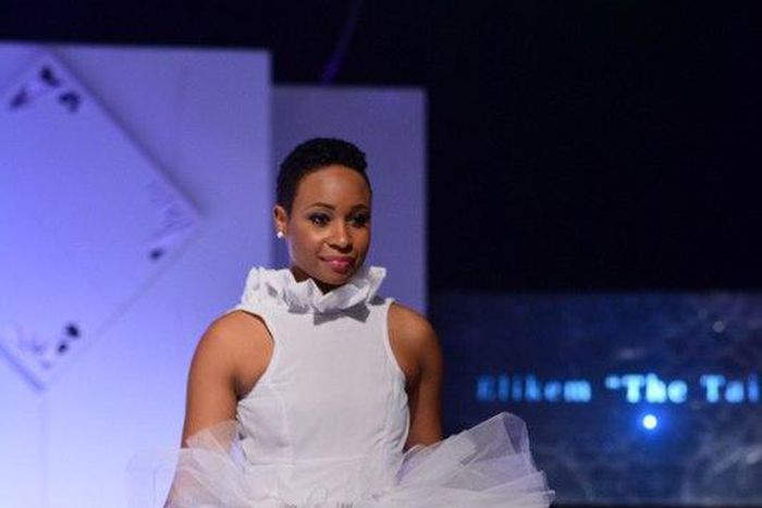 Elikem's fiancee, Pokello in one of Elikem The Tailor's pieces