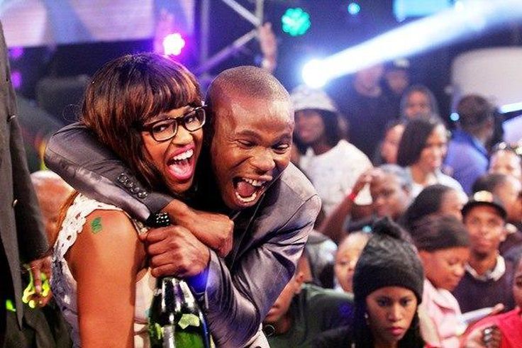 An elated Nkanyinso Khumalo aka Ace and Ntombifuthu Tshabalala aka Ntombi hug after announced winners