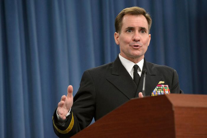 Pentagon Press Secretary Navy Rear Adm. John Kirby briefs reporters at the Pentagon, United States.