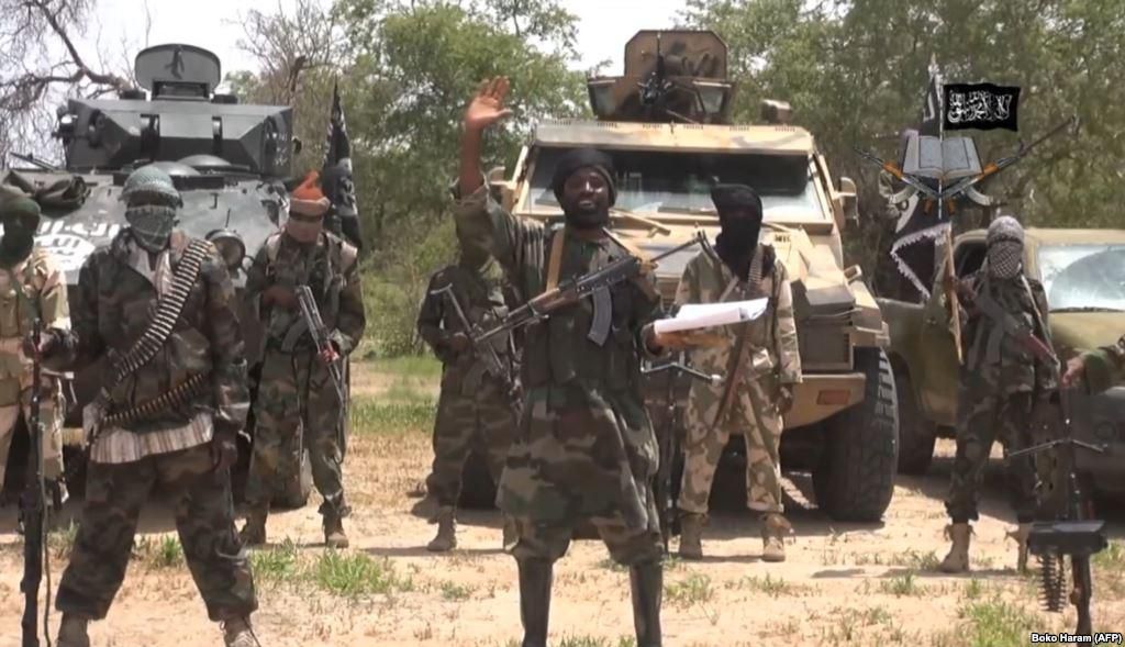 Boko Haram leader, Abubakar Shekau pictured with some of his fighters