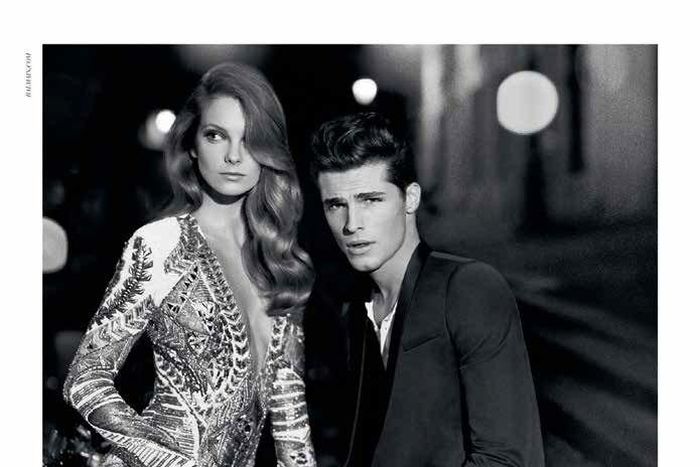 Eniko Mihalik and Edward Wilding front Balmain Homme Fragrance ad campaign