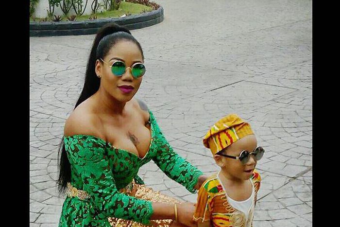 Toyin Lawani and her 1yr old son, stepping out for a wedding ceremony on Sunday