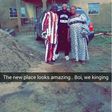 Reekado Banks with his parents in front of the completed house
