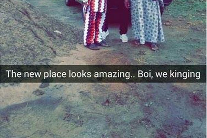 Reekado Banks with his parents in front of the completed house