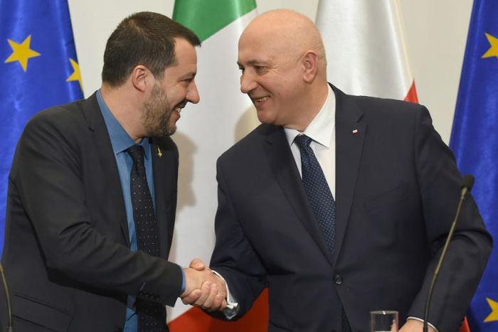 Salvini (L), seen with Polish Interior Minister Joachim Brudzinski (R), said "we have a new plan for Europe"