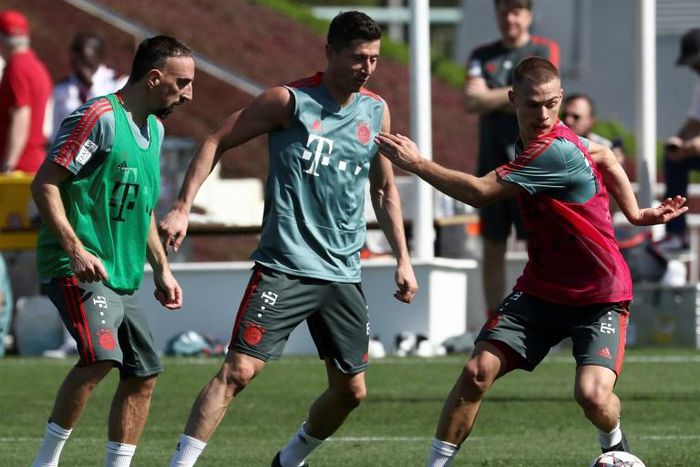 High steaks: Bayern Munich's Franck Ribery (left) in training in Doha on Saturday