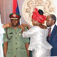 President Muhammadu Buhari decorates new service chiefs on August 13, 2015.