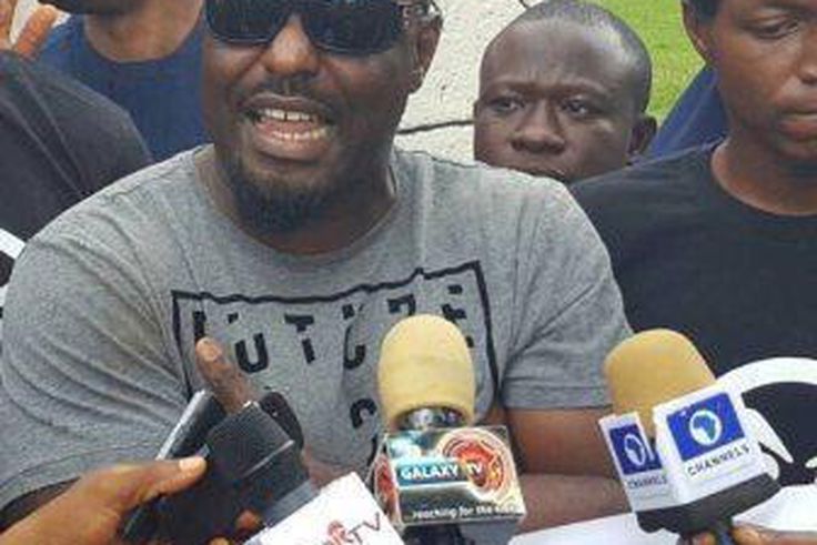 Nollywood actor, Jim Iyke, with protesters in Abuja