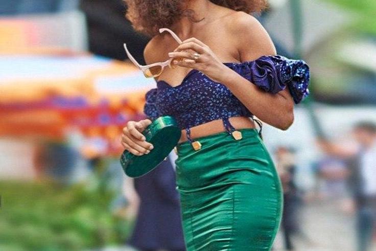Solange Knowles in Adire frou-frou dress by Maki Oh