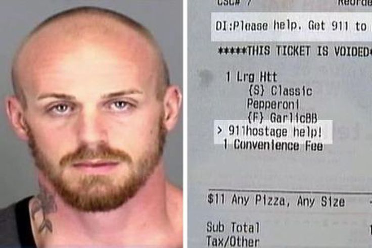 The man who took the woman hostage and the Pizzahut receipt showing the woman's cry for help
