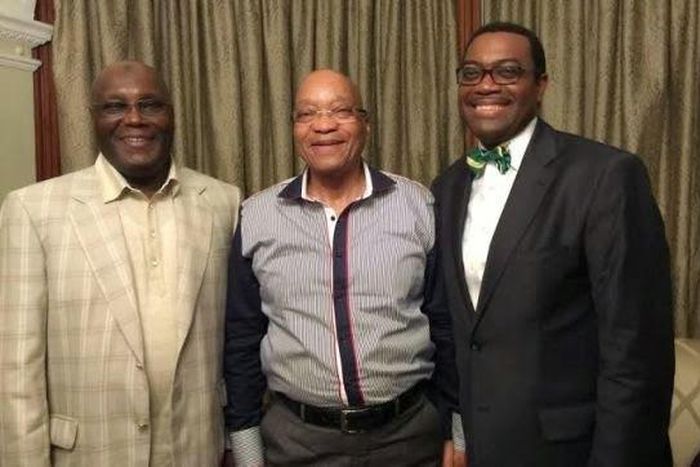 Former Vice President, Atiku Abubakar and outgoing Minister of Agriculture, Akinwunmi Adeshina meet with South African President, Jacob Zuma on Saturday, May 2, 2015.