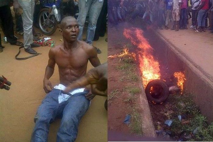 The suspect before her was set ablaze