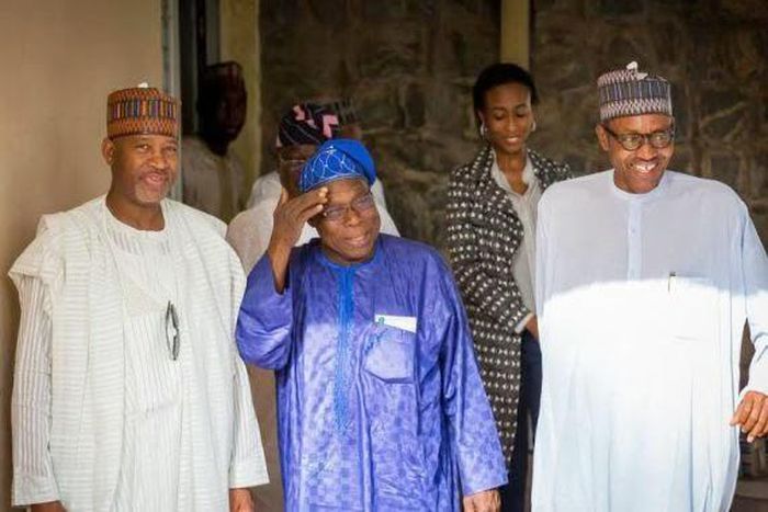 President-elect, Muhammadu Buhari meets former President, Olusegun Obasanjo in Abuja.