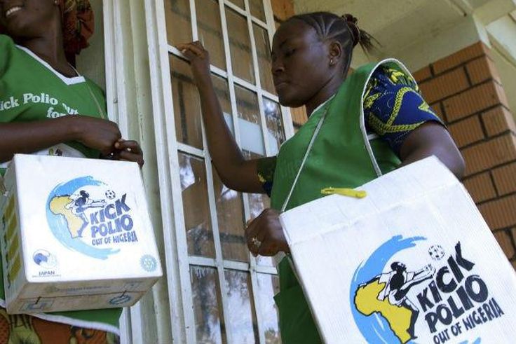 Health officials go from house to house to immunise children against polio.