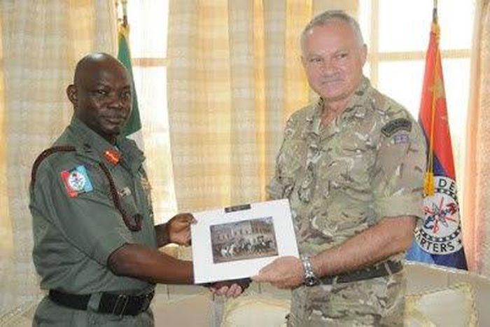 Nigerian Chief of Defence Staff, Major General Gabriel Olonishakin receives senior British officers at the Defence Headquarters in Abuja on August 6, 2015.